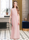 Alicia A-Line Scoop Neck Floor-Length Chiffon Junior Bridesmaid Dress With Ruffle Split Front STIP0013425