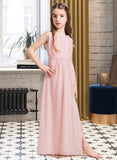 Alicia A-Line Scoop Neck Floor-Length Chiffon Junior Bridesmaid Dress With Ruffle Split Front STIP0013425