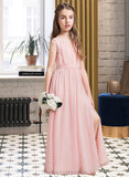 Alicia A-Line Scoop Neck Floor-Length Chiffon Junior Bridesmaid Dress With Ruffle Split Front STIP0013425