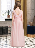 Alicia A-Line Scoop Neck Floor-Length Chiffon Junior Bridesmaid Dress With Ruffle Split Front STIP0013425