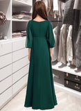 Selah A-Line V-neck Floor-Length Chiffon Junior Bridesmaid Dress With Ruffles STIP0013427