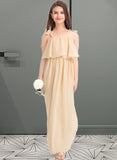 Amy A-Line Square Neckline Floor-Length Chiffon Junior Bridesmaid Dress With Bow(s) Cascading Ruffles STIP0013428