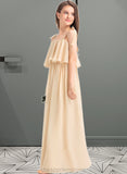 Amy A-Line Square Neckline Floor-Length Chiffon Junior Bridesmaid Dress With Bow(s) Cascading Ruffles STIP0013428