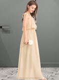 Amy A-Line Square Neckline Floor-Length Chiffon Junior Bridesmaid Dress With Bow(s) Cascading Ruffles STIP0013428