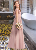 Makaila A-Line Scoop Neck Floor-Length Chiffon Lace Junior Bridesmaid Dress With Bow(s) STIP0013429