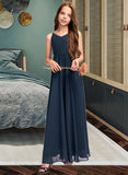 Morgan A-Line V-neck Floor-Length Chiffon Junior Bridesmaid Dress With Bow(s) STIP0013432