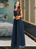 Morgan A-Line V-neck Floor-Length Chiffon Junior Bridesmaid Dress With Bow(s) STIP0013432