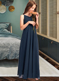 Morgan A-Line V-neck Floor-Length Chiffon Junior Bridesmaid Dress With Bow(s) STIP0013432