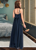 Morgan A-Line V-neck Floor-Length Chiffon Junior Bridesmaid Dress With Bow(s) STIP0013432