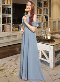 Margery A-Line Scoop Neck Floor-Length Chiffon Junior Bridesmaid Dress With Bow(s) Cascading Ruffles STIP0013433