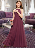 Pam A-Line Square Neckline Floor-Length Chiffon Lace Junior Bridesmaid Dress STIP0013434