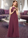 Pam A-Line Square Neckline Floor-Length Chiffon Lace Junior Bridesmaid Dress STIP0013434