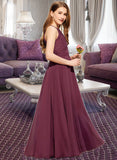 Pam A-Line Square Neckline Floor-Length Chiffon Lace Junior Bridesmaid Dress STIP0013434