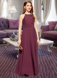 Pam A-Line Square Neckline Floor-Length Chiffon Lace Junior Bridesmaid Dress STIP0013434