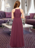 Pam A-Line Square Neckline Floor-Length Chiffon Lace Junior Bridesmaid Dress STIP0013434