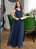 Sarahi A-Line Off-the-Shoulder Floor-Length Chiffon Junior Bridesmaid Dress With Ruffles STIP0013436