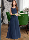 Sarahi A-Line Off-the-Shoulder Floor-Length Chiffon Junior Bridesmaid Dress With Ruffles STIP0013436