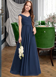 Sarahi A-Line Off-the-Shoulder Floor-Length Chiffon Junior Bridesmaid Dress With Ruffles STIP0013436