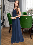 Sarahi A-Line Off-the-Shoulder Floor-Length Chiffon Junior Bridesmaid Dress With Ruffles STIP0013436