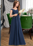 Sarahi A-Line Off-the-Shoulder Floor-Length Chiffon Junior Bridesmaid Dress With Ruffles STIP0013436