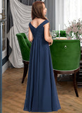 Sarahi A-Line Off-the-Shoulder Floor-Length Chiffon Junior Bridesmaid Dress With Ruffles STIP0013436