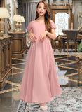 Maren A-Line V-neck Floor-Length Chiffon Junior Bridesmaid Dress With Ruffle STIP0013437