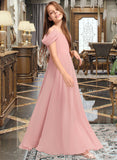 Maren A-Line V-neck Floor-Length Chiffon Junior Bridesmaid Dress With Ruffle STIP0013437