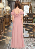 Maren A-Line V-neck Floor-Length Chiffon Junior Bridesmaid Dress With Ruffle STIP0013437