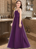 Brielle A-Line Square Neckline Floor-Length Chiffon Lace Junior Bridesmaid Dress With Bow(s) STIP0013438