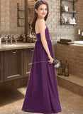 Brielle A-Line Square Neckline Floor-Length Chiffon Lace Junior Bridesmaid Dress With Bow(s) STIP0013438