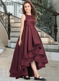 Lilith A-Line Scoop Neck Asymmetrical Satin Junior Bridesmaid Dress With Ruffle STIP0013439