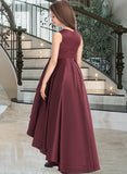 Lilith A-Line Scoop Neck Asymmetrical Satin Junior Bridesmaid Dress With Ruffle STIP0013439