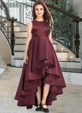 Lilith A-Line Scoop Neck Asymmetrical Satin Junior Bridesmaid Dress With Ruffle STIP0013439