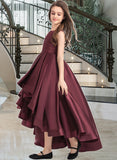 Lilith A-Line Scoop Neck Asymmetrical Satin Junior Bridesmaid Dress With Ruffle STIP0013439