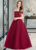 Shyla Ball-Gown/Princess Off-the-Shoulder Floor-Length Tulle Lace Junior Bridesmaid Dress With Beading Sequins STIP0013440