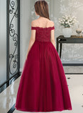 Shyla Ball-Gown/Princess Off-the-Shoulder Floor-Length Tulle Lace Junior Bridesmaid Dress With Beading Sequins STIP0013440