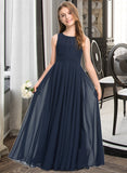 Dixie A-Line Scoop Neck Floor-Length Chiffon Junior Bridesmaid Dress With Ruffle STIP0013441