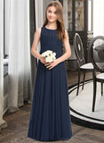 Dixie A-Line Scoop Neck Floor-Length Chiffon Junior Bridesmaid Dress With Ruffle STIP0013441