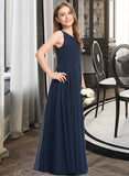 Dixie A-Line Scoop Neck Floor-Length Chiffon Junior Bridesmaid Dress With Ruffle STIP0013441