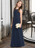 Dixie A-Line Scoop Neck Floor-Length Chiffon Junior Bridesmaid Dress With Ruffle STIP0013441