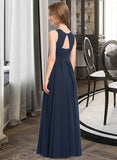 Dixie A-Line Scoop Neck Floor-Length Chiffon Junior Bridesmaid Dress With Ruffle STIP0013441