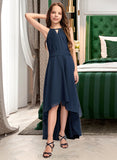 Maleah A-Line Scoop Neck Asymmetrical Chiffon Junior Bridesmaid Dress With Bow(s) Ruffles STIP0013445