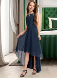 Maleah A-Line Scoop Neck Asymmetrical Chiffon Junior Bridesmaid Dress With Bow(s) Ruffles STIP0013445