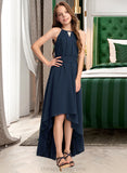 Maleah A-Line Scoop Neck Asymmetrical Chiffon Junior Bridesmaid Dress With Bow(s) Ruffles STIP0013445