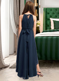 Maleah A-Line Scoop Neck Asymmetrical Chiffon Junior Bridesmaid Dress With Bow(s) Ruffles STIP0013445