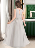 Abbie A-Line V-neck Floor-Length Chiffon Junior Bridesmaid Dress With Pockets STIP0013446