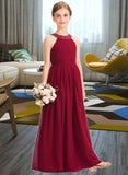 Jaqueline A-Line Scoop Neck Floor-Length Chiffon Junior Bridesmaid Dress With Ruffle Beading Bow(s) STIP0013447