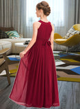 Jaqueline A-Line Scoop Neck Floor-Length Chiffon Junior Bridesmaid Dress With Ruffle Beading Bow(s) STIP0013447