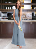 Delaney A-Line Scoop Neck Floor-Length Chiffon Junior Bridesmaid Dress With Cascading Ruffles STIP0013450