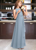 Delaney A-Line Scoop Neck Floor-Length Chiffon Junior Bridesmaid Dress With Cascading Ruffles STIP0013450